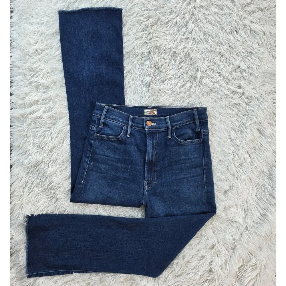 MOTHER Denim Hustler High Rise Flare Jeans Frayed Hem 28 / 6